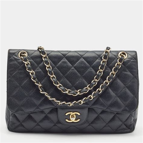 chanel caviar-leather quilted double-flap|Chanel handbag black caviar.